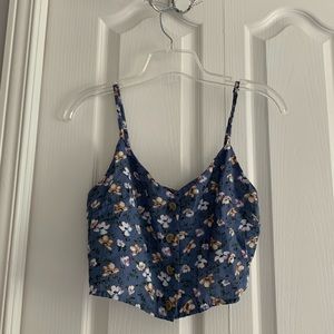 Small cropped blue cami tie front size small